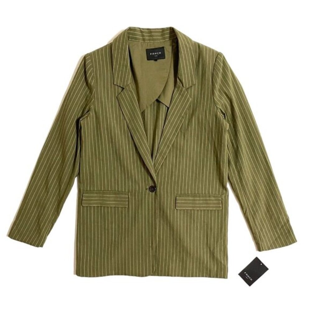 FRNCH Blazer Jacket Green Pin Stripe One Button Casual Career SZ M NWT $130